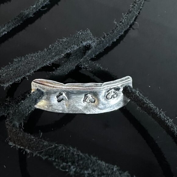Heart Stamped Sterling Silver Leather Cuff Bracelet Tie Wrap Yoga 925 Boho Gift - Picture 8 of 11